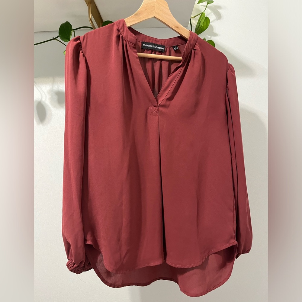 Blush/rose colored v-neck blouse